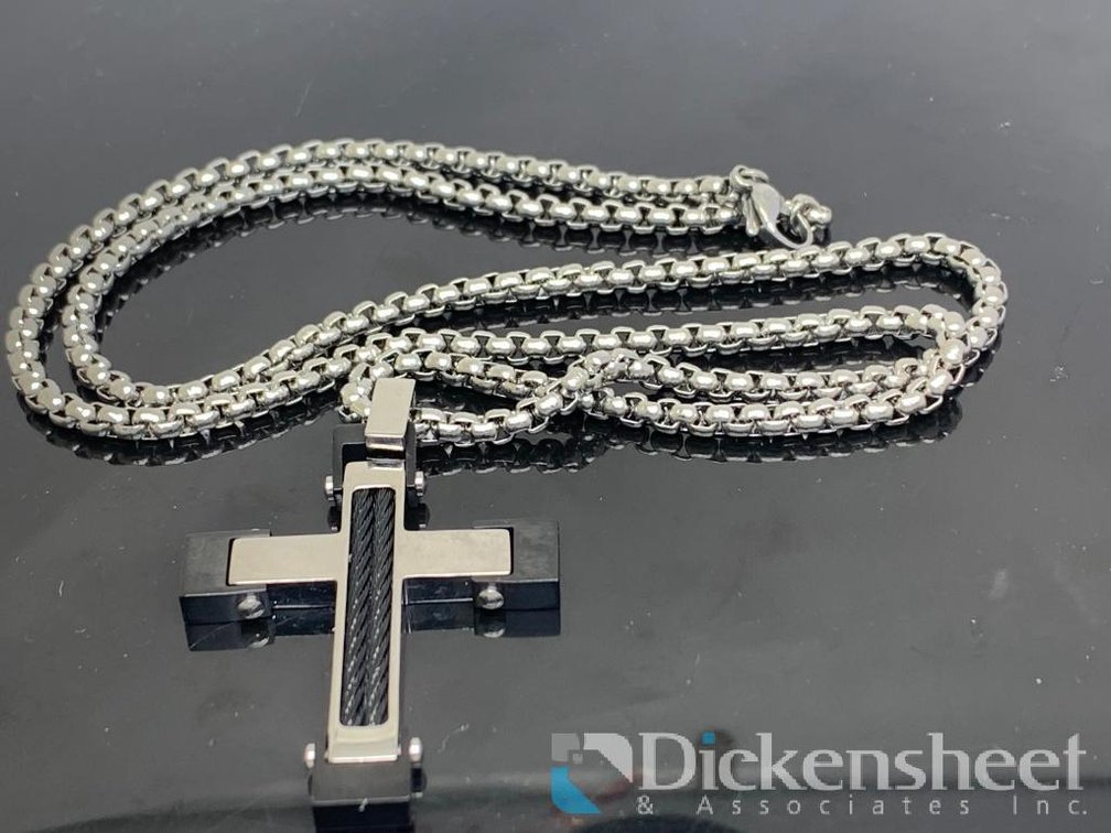 Black & Silver Tone Cross Necklace