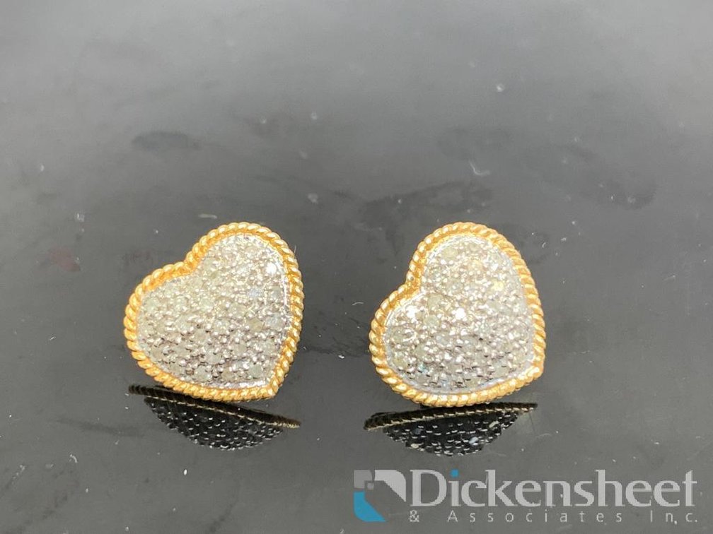 14K Gold Heart Earrings With Diamonds
