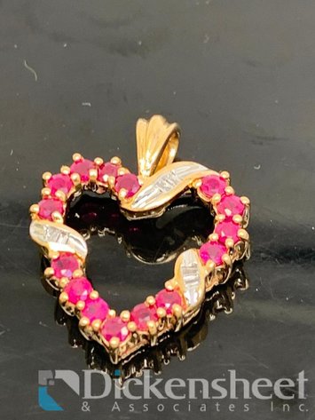 Image for 10K Yellow Gold Ruby & Diamonds Heart Pendant