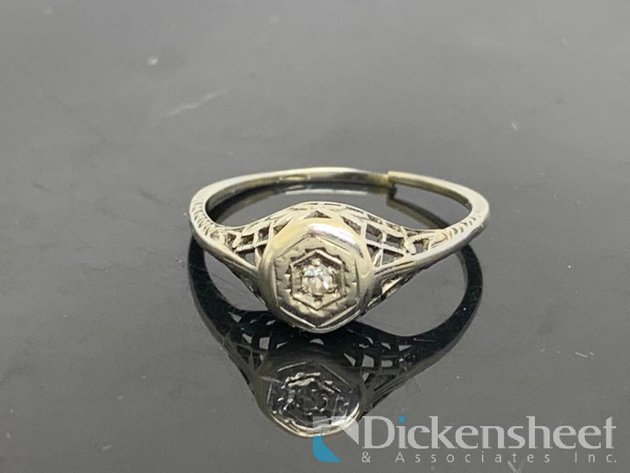 Image for 18K White Gold Antique Filigree Diamond Ring