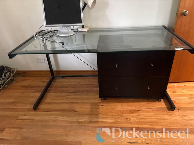 Image for GLASS TOP OFFICE DESK WITH FILE CABINETS