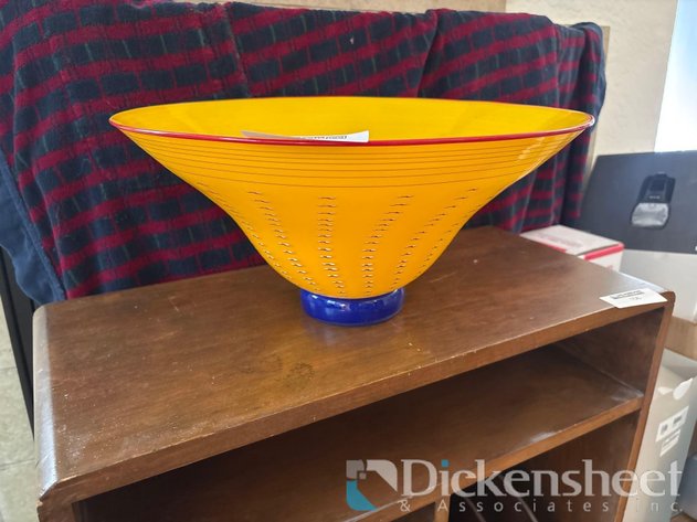 Image for YELLOW & BLUE ART GLASS BOWL