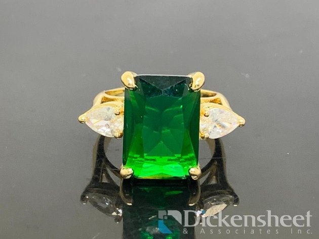 Image for Gold Tone Ring With Green & Clear Stones