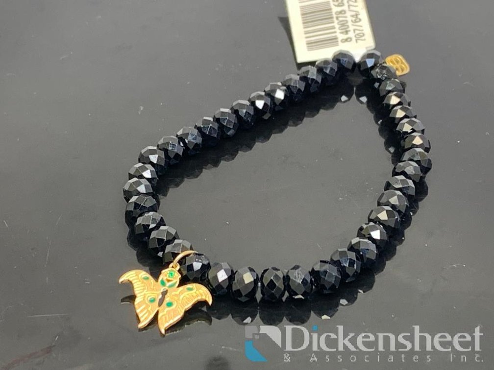 Sydney Evan 14K Yellow Gold Butterfly Charm Black Stones Bracelet