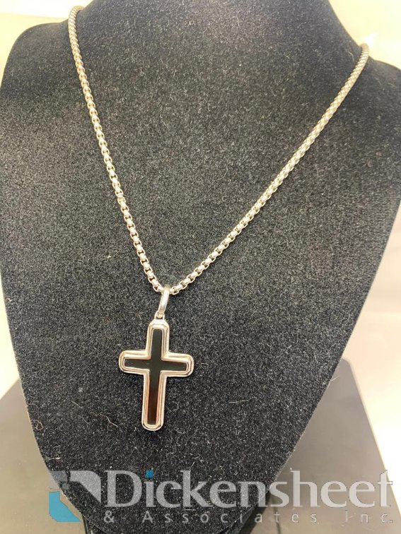 Black & Silver Tone Cross Necklace