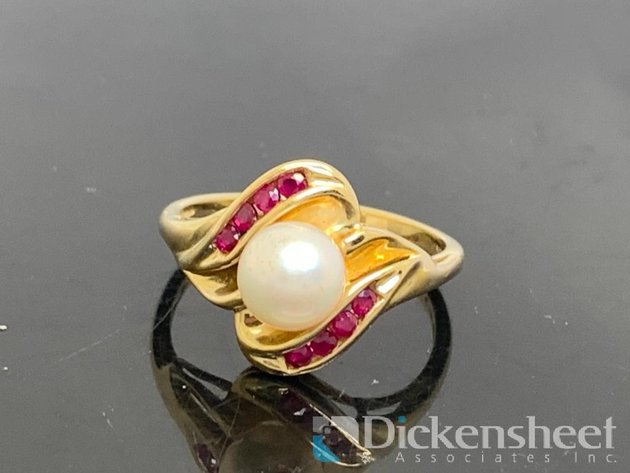 Image for 10K Yellow Gold Pearl & Ruby Ring
