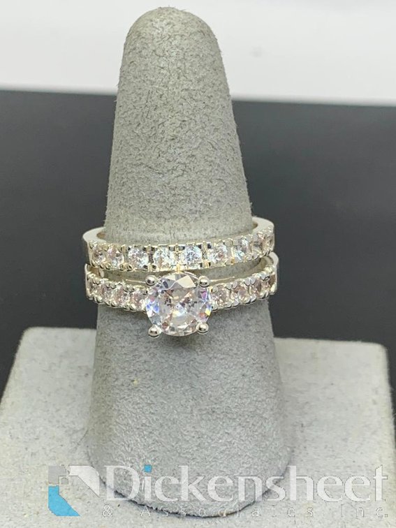 Silver Tone Wedding Set With Clear Stones