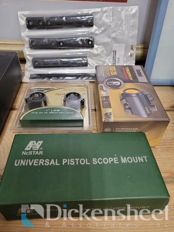 Image for SCOPE MOUNTING PIECES AND A BUSHNELL RED DOT SIGHT