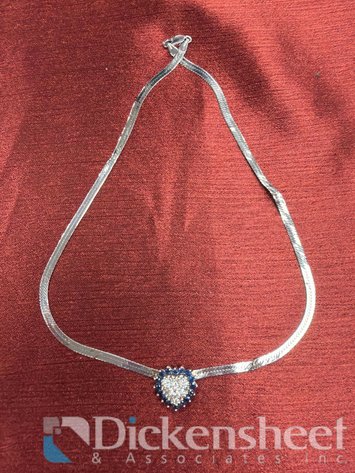 Image for 14K WHITE GOLD, DIAMOND HEART PENDANT, SAPPHIRE HERRINGBONE