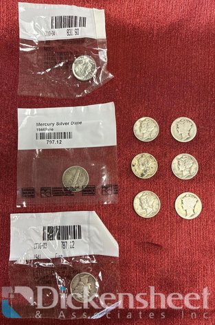Image for (9) ASSORTED MERCURY SILVER AND OTHER DIMES