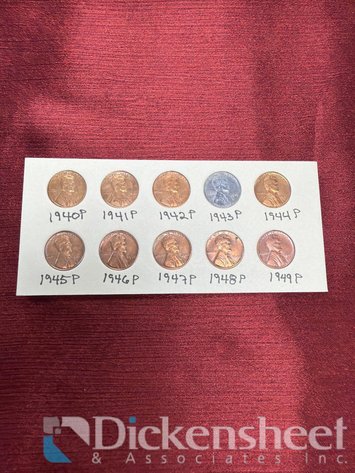 Image for LINCOLN PENNIES DATE SET 1940P-1949P