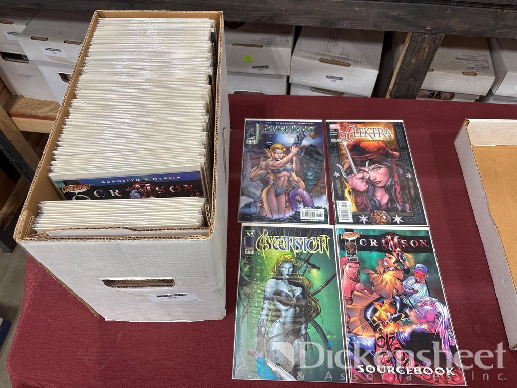 BOX COMIC BOOKS - DIVINE RIGHT, ELEKTRA, CRIMSON SOURCEBOOK