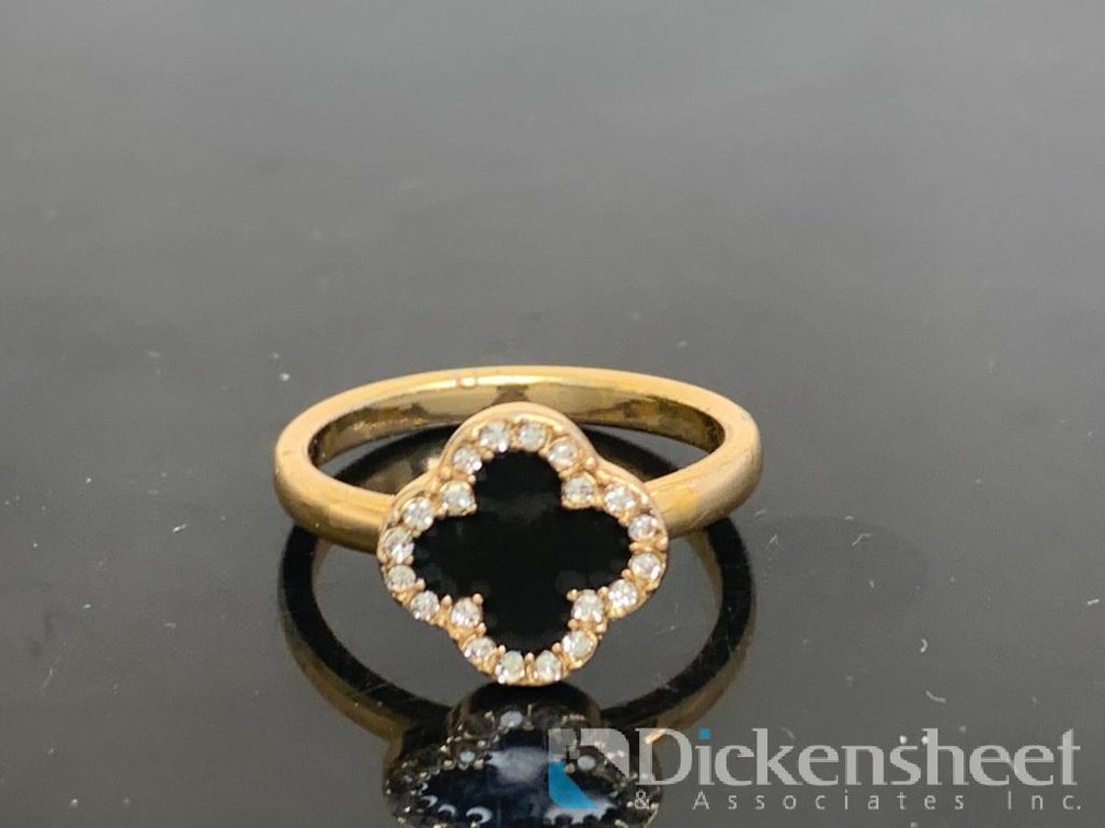 Gold Tone Ring With Black & Clear Stones