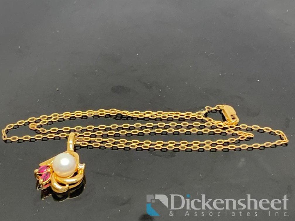 14K Yellow Gold Pearl & Ruby Pendant