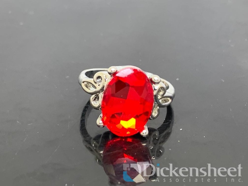 Silver Tone Ring With Red Stone