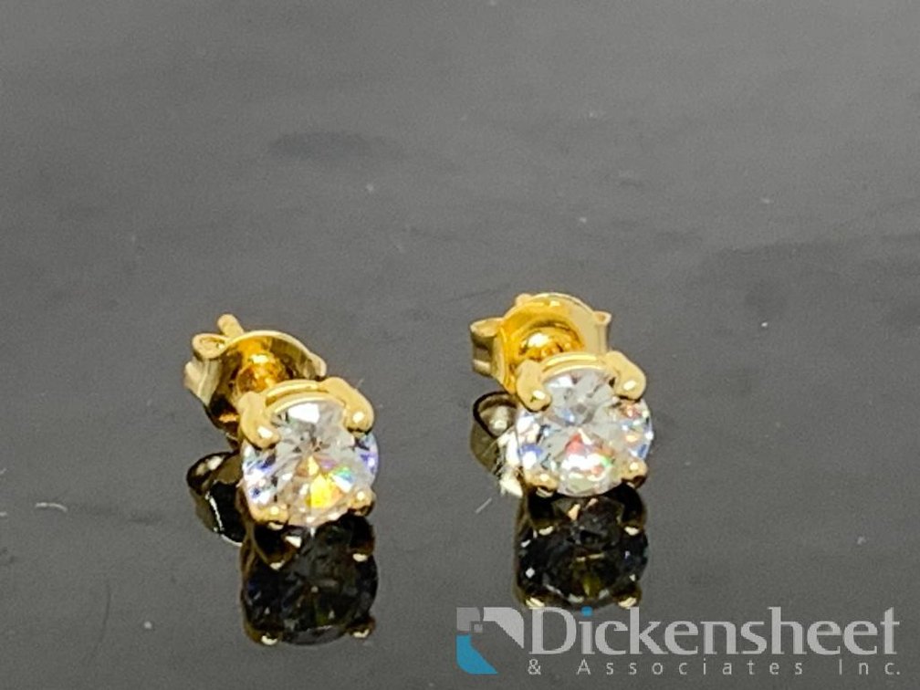 Gold Tone Stud Earrings With Clear Stones
