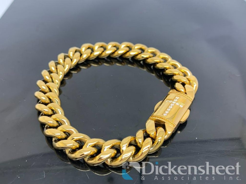 Gold Tone Cross Tag Bracelet
