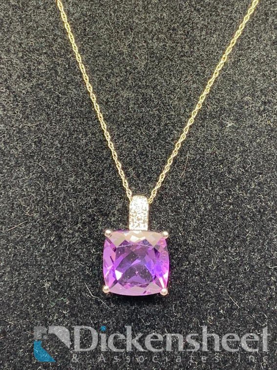 14K White Gold Purple Amethyst & Diamond Pendant