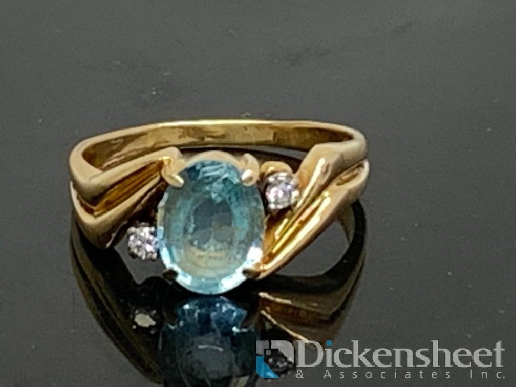 14K Yellow Gold Blue Topaz & Diamonds Ring