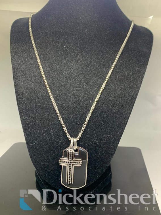 Silver Tone Cross & Dog Tag Necklace