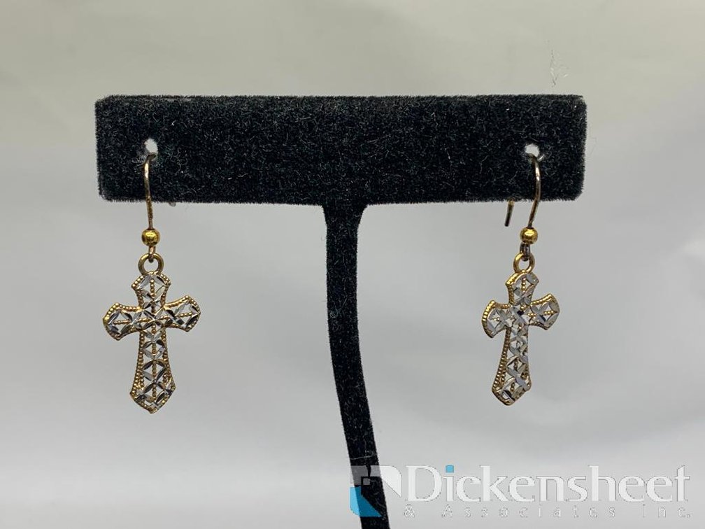 Gold Tone Cross Dangle Earrings