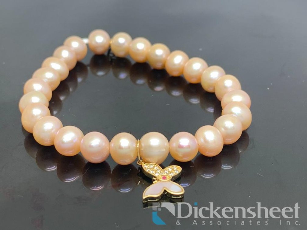 Sydney Evan 14K Yellow Gold Butterfly Charm Pearl Bracelet