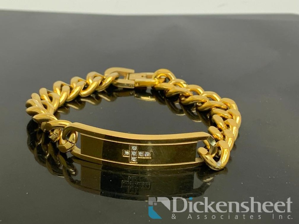 Gold Tone Cross Tag Bracelet