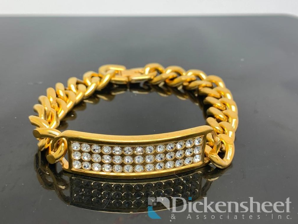 Gold Tone Men's Bracelet With Clear Stones