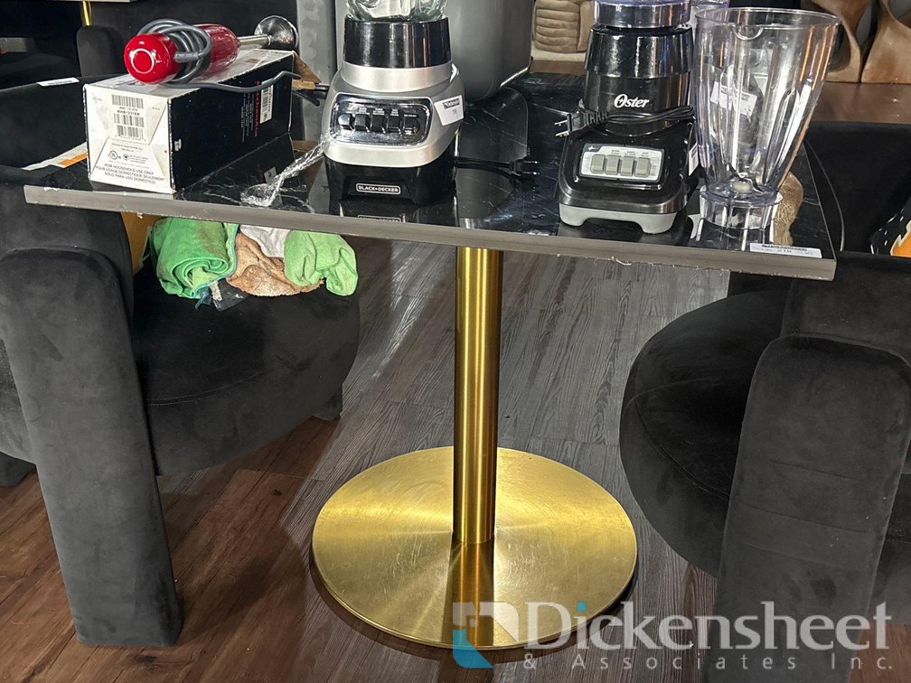 (6) MARBLE-STYLE TABLES WITH SINGLE-PEDESTAL METAL BASES