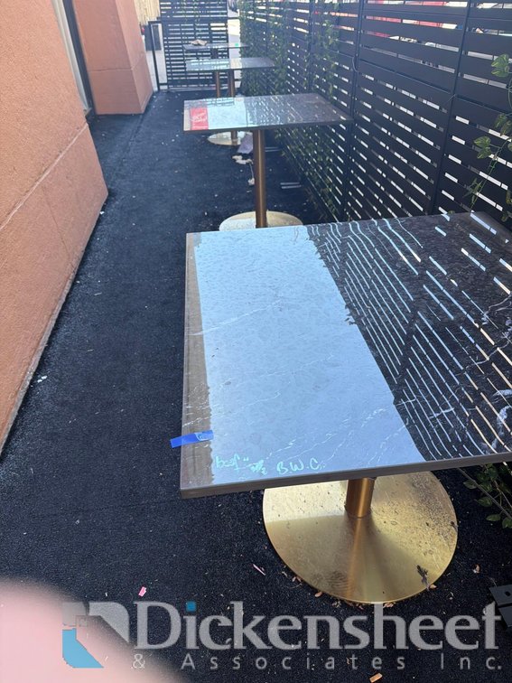 (4) MARBLE-STYLE TABLES WITH SINGLE-PEDESTAL METAL BASES