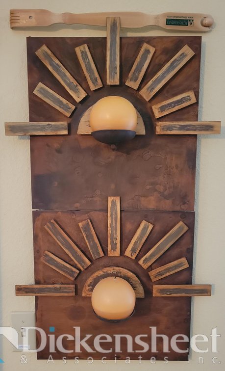 IRON WALL SCONCE AND RUSTIC STOOL