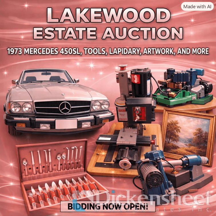 Image for LAKEWOOD - Estate - 1973 Mercedes 450SL, Tools, Lapidary, Artwork and More