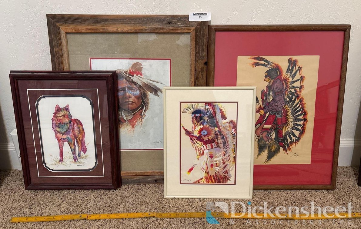 (4) COLORFUL FRAMED NATIVE ARTWORK