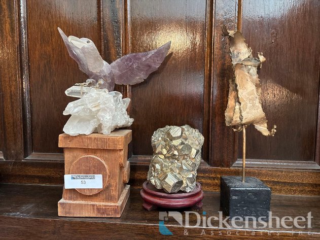 Image for CRYSTAL EAGLE, PYRITE CLUSTER, AND METAL SCULPTURE