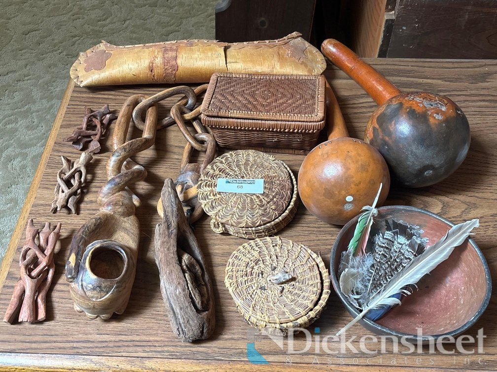 WOODEN CARVINGS, BOWLS, AND GOURDS