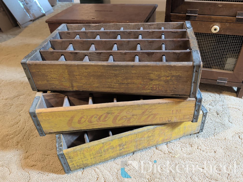 VINTAGE SODA CASES, MAILBOX AND STANDING CABINET WITH MESH