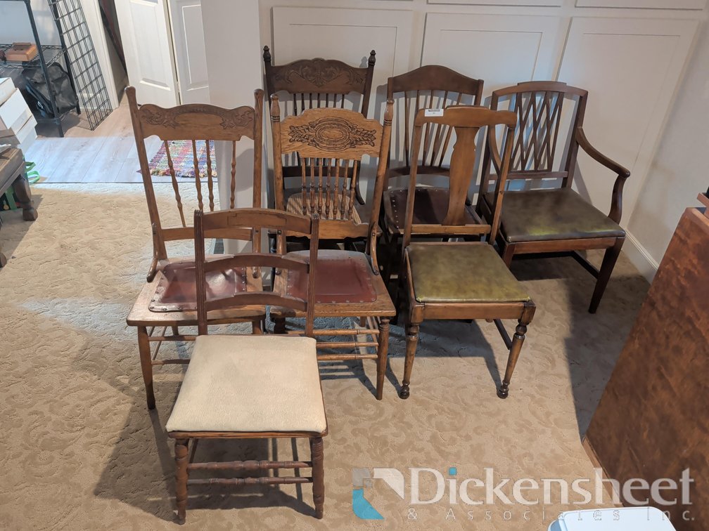 SEVEN VINTAGE CHAIRS IN NEED OF MINOR REPAIRS