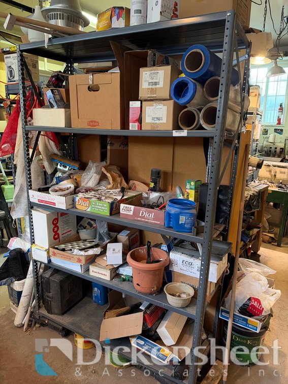 LOT OF SUPPLIES INCLUDING SHELVING UNIT