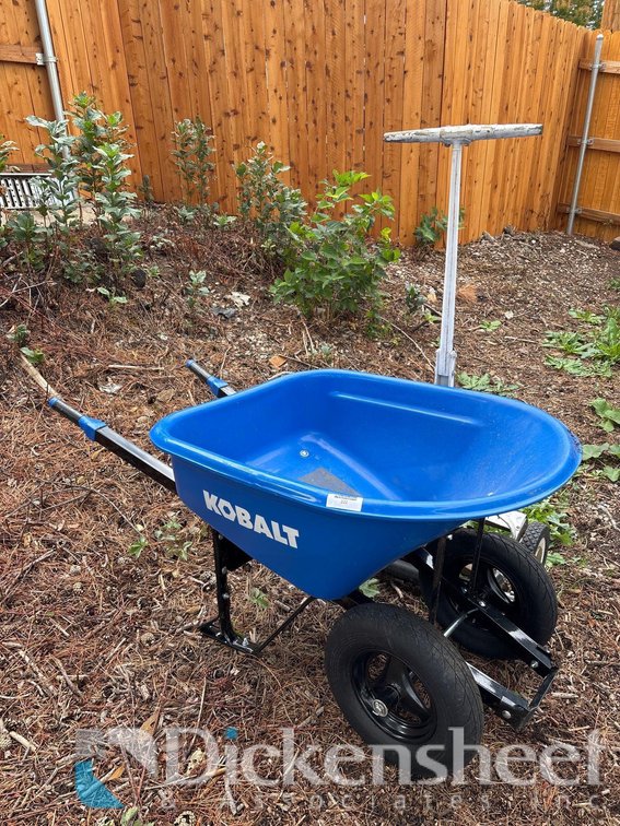 KOBALT WHEELBARROW AND HAND OPERATED LAWN MOWER
