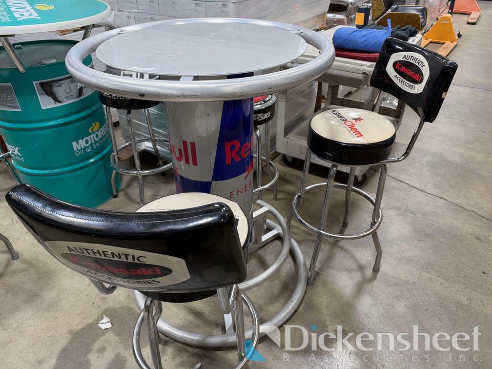 RED BULL HIGH TOP TABLE &  (3) STOOLS