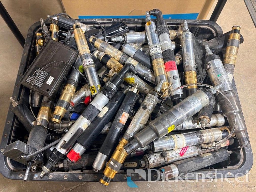 Bin of Multiple Industrial Pneumatic Tools