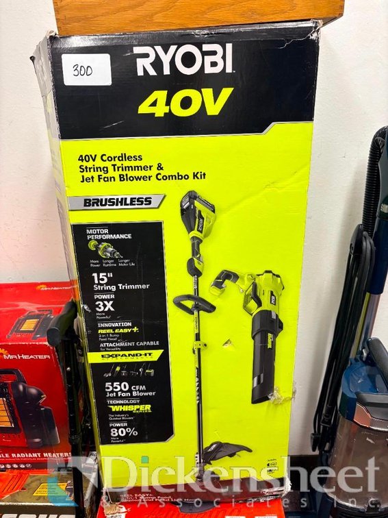 New RYOBI 40V Cordless 15" String Trimmer and 550 CFM Jet Fan Blower Combo Kit