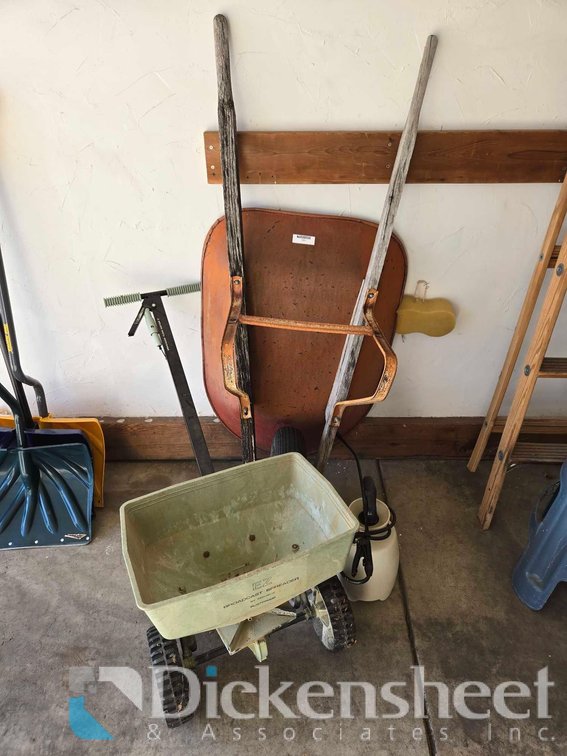 LAWN CARE LOT-SPREADER AND WHEELBARROW