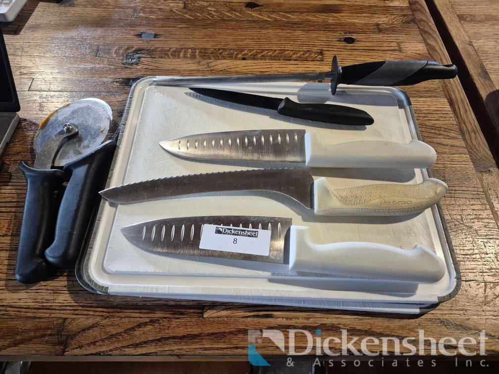 VARIETY OF KNIVES WITH CUTTING BOARDS 