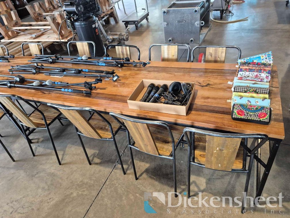 LOT OF MATCHING STYLE WOOD TABLES WITH METAL FRAMES - QTY (6)