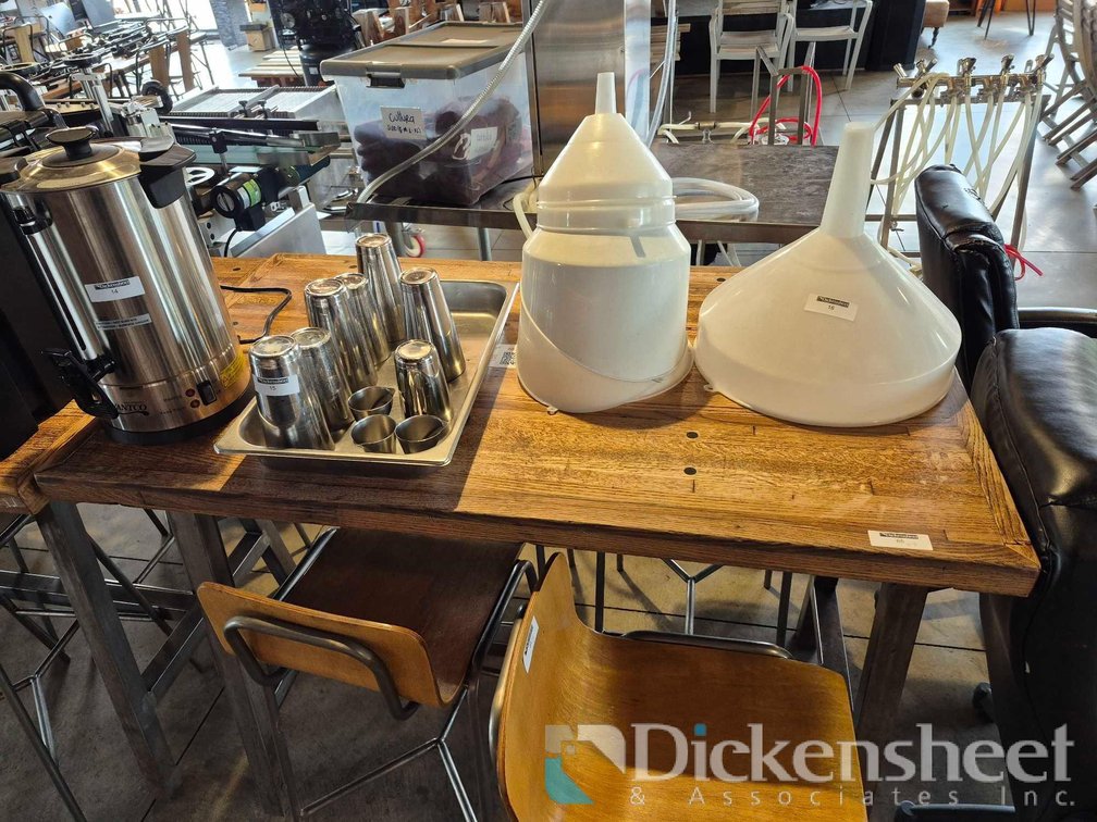 LOT OF BAR HEIGHT WOOD TABLES WITH METAL FRAMES - QTY (3)