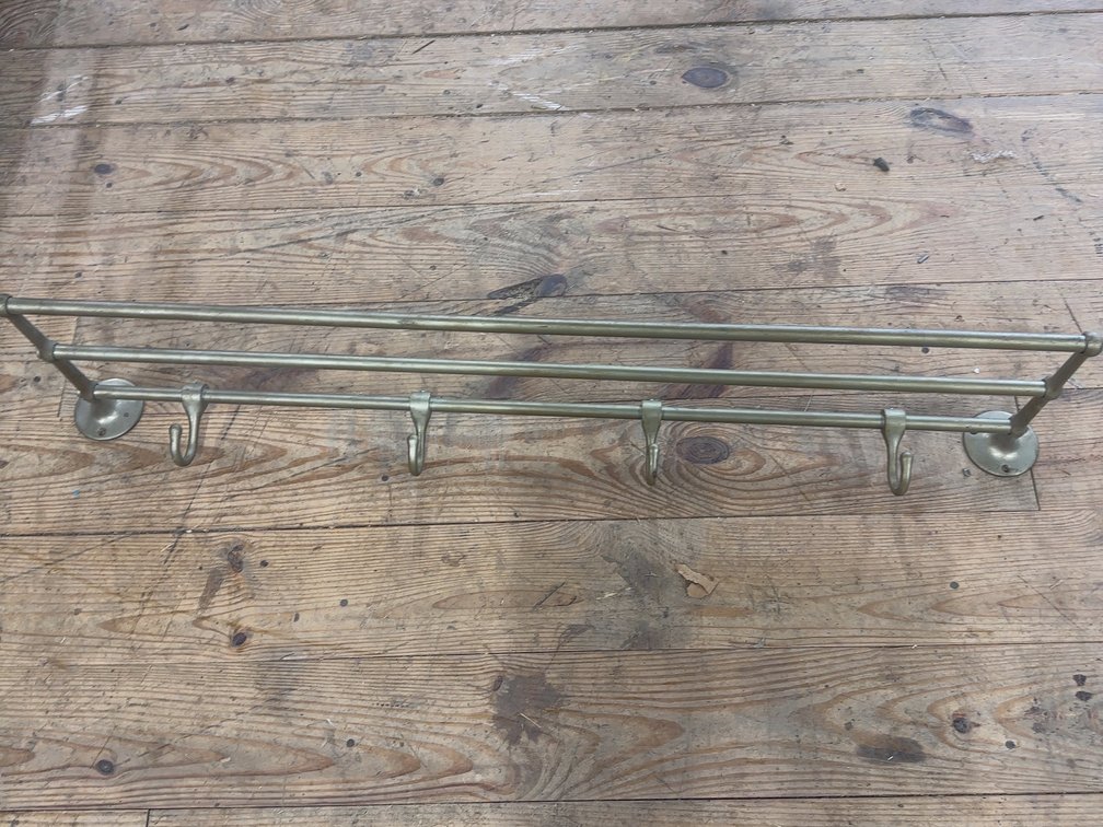 48” Brass Shelf with 4 Hooks