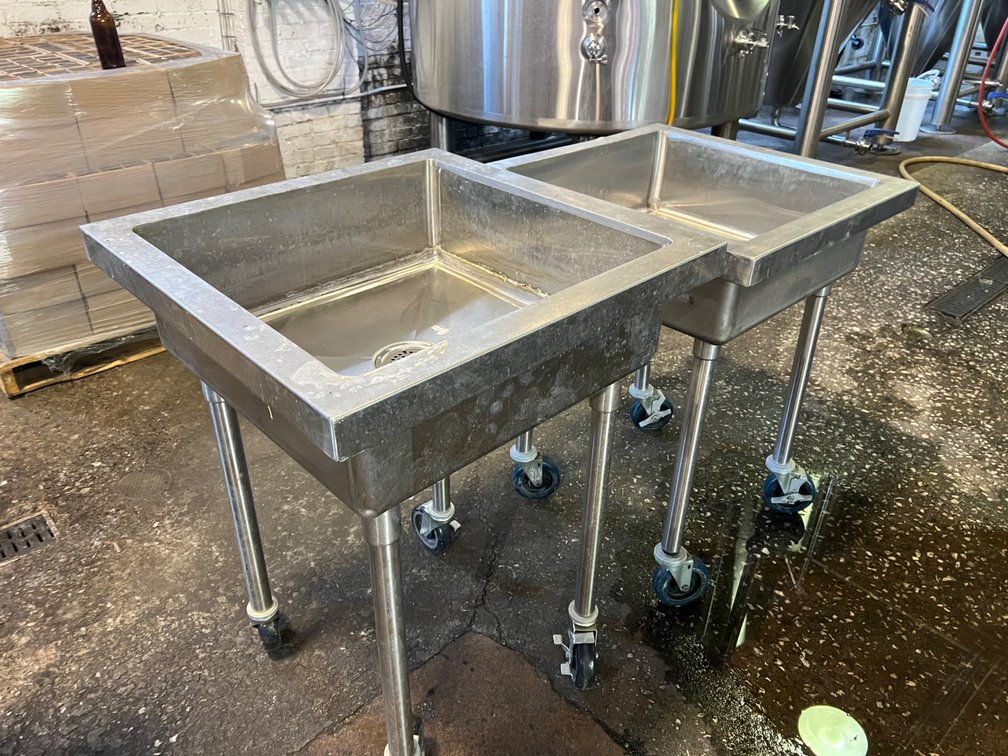 (2) Stainless Steel Rolling Wash and Drain Basins