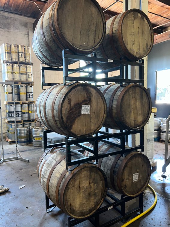 (6) Wooden Casks with (3) Cask Racks