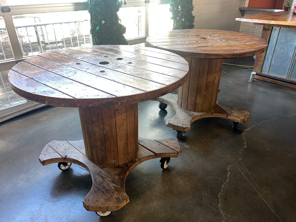(2) Reclaimed Wooden Spool Rolling Tables